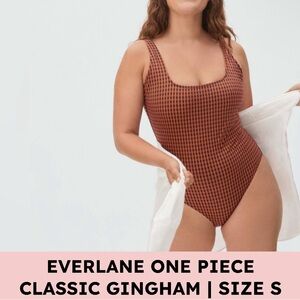Everlane Square-Neck One-Piece — Gingham Check (S) — ReNew ECONYL scoop back
